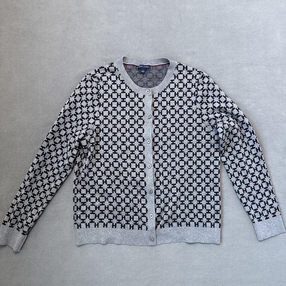 Tommy Hilfiger Sweaters - Tommy Hilfiger Cardigan Womens Large Gray Logo 100% Cotton Long‎ Sleeve Fitted